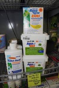 lot 143 image: Aqua Max Holding Tank Treatment, Toilet Seal, and Tank Deodorant