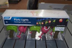 lot 213 image: Camco Flamingo & Palm Tree IndoorOutdoor 10-Light Set