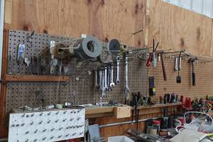 lot 382 image: Contents of Pegboard - Bits, Wrenches, Saws, Drivers