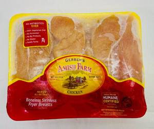 lot 34 image: H. 4lbs Boneless Skinless Chicken Breast-Gerber Amish Farms