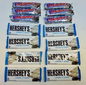 lot 58 image: 3 Musketeers & Hersheys Cookies & Cream