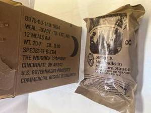 lot 145 image: Box of 12 MREs Meal Plan A