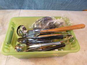 lot 62 image: Tote of Utensils and Flatware