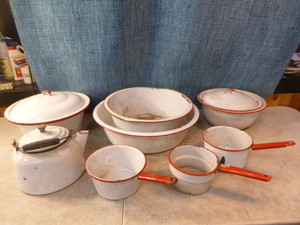 lot 102 image: Vintage Enamel Cookware