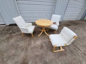 3-Piece Set: Wooden Round Dining Table with 2 Padded Chairs and 1 lounger