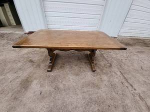 Solid Wood Dining Table with Ornate Pedestal Base