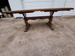 Solid Wood Dining Table with Ornate Pedestal Base