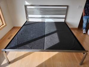 lot 6 image: Stainless Steel King Size Bed Frame with Slatted Headboard