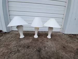 lot 15 image: Set of 3 White Ceramic Table Lamps with Shades