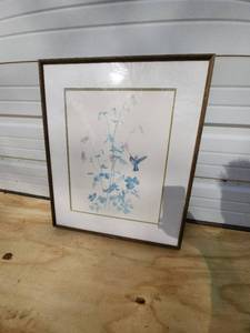 lot 22 image: Framed Botanical Print with Hummingbird Design
