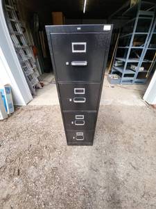 lot 29 image: Black Metal 4-Drawer File Cabinet