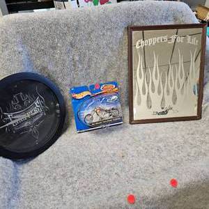 lot 147 image: Choppers Clock and Mirror, and Hot Wheels Chopper