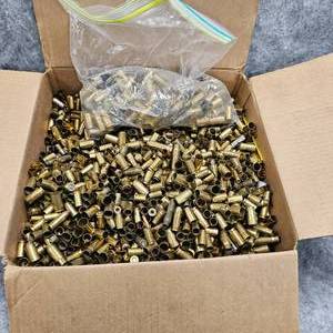 lot 91 image: Reloading Brass, Approx 14-1500 45ACP Plus 100s of 9mm and Misc
