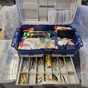 lot 163 image: Big Plano Tackle Box Full, Twisters, Rapalas, Spoons