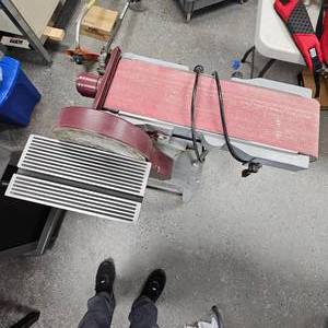 lot 198 image: Tool Shop Commercial 6 Belt Sander, 9 Disc on Stand