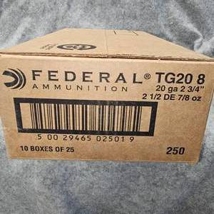 lot 219 image: Case of Federal Top Gun 20Ga, #8(10 Boxes total)