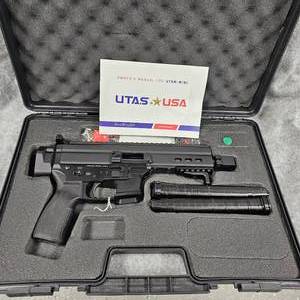 lot 257 image: UTAS 9mm AR Pistol, all machined Aluminum, As New in Box, Dealer Sample, uses Glock Mags