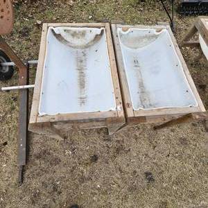 lot 299 image: Raised Garden Beds(2) and Homemade pull behind Tractor  Seat Cart