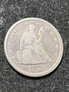 lot 10 image: 1875-CC US SEATED LIBERTY 20 CENT PIECE