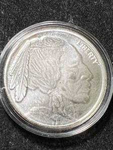 lot 13 image: 1 TROY OZ .999 FINE SILVER BUFFALO INDIAN ROUND IN AIRTITE