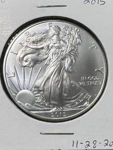 lot 43 image: 2015 AMERICAN SILVER EAGLE 1 TROY OZ .999 FINE SILVER