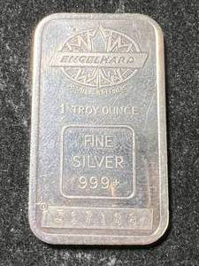 lot 44 image: 1 TROY OZ .999 FINE SILVER ENGELHARD BAR