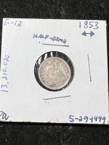 lot 51 image: 1853 US SEATED LIBERTY HALF DIME