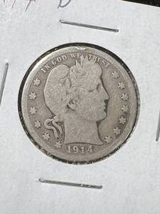 lot 64 image: 1914-D US BARBER QUARTER
