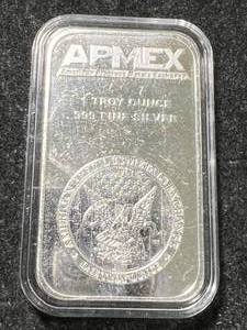 lot 85 image: 1 TROY OZ .999 FINE SILVER APMEX BAR IN AIRTITE