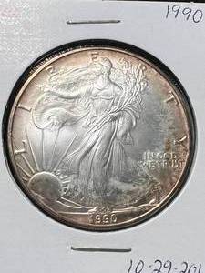 lot 96 image: 1990 AMERICAN SILVER EAGLE 1 TROY OZ .999 FINE SILVER