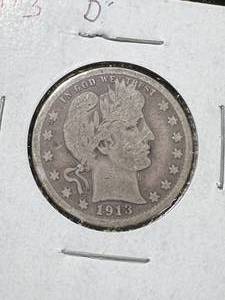 lot 97 image: 1913-D US BARBER QUARTER