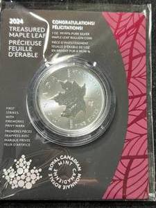 lot 103 image: 2024 CANADIAN MAPLE LEAF 1 TROY OZ .9999 FINE SILVER IN CASE