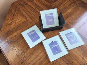 lot 38 image: Glass Photo Coasters Set with Holder