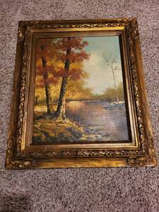 lot 269 image: Framed Autumn Landscape Oil Painting Print