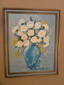 lot 211 image: Pale Blue Floral Painting by Kay Walrath