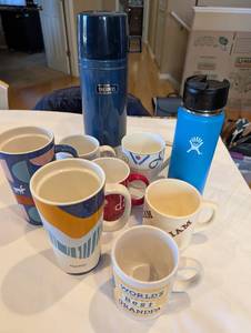 lot 102 image: Assorted Mugs and Thermos Set