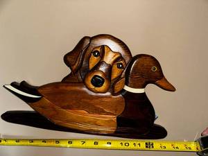 lot 128 image: Wooden Dog and Duck Wall Art