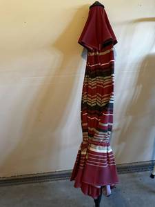 lot 141 image: Striped Patio Umbrella Maroon Outdoor