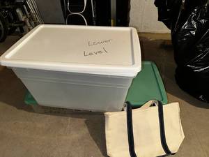 lot 282 image: Plastic Storage Bins & Canvas Tote