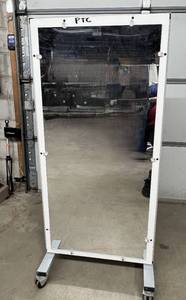 lot 15 image: Mobile Physical Therapy Mirror Cart With Pegboard On Opposite Side - Mirror Has Scratches...