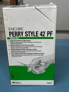 lot 67 image: NEW Ansell 820956 50-Pairs Encore Perry Style 42 PF Powder-Free Latex Surgical Gloves - Size 7 White