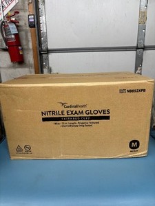 lot 69 image: 1 Case NEW Cardinal Health N8852XPB Extended Cuff Fingertip Textured Chemotherapy Drug Tested Nitrile Exam Gloves - Size Medium Blue