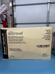 lot 70 image: 1 Case (1000 each) NEW Braval 036-7862 Single-Use Non-Sterile Powder-Free Nitrile Examination Gloves - Size Medium