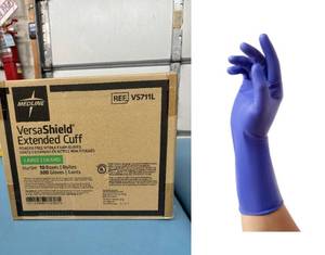 lot 35 image: 1 Case (500 each) NEW Medline VS711L VersaShield Extended Cuff Powder-Free Nitrile Exam Gloves Size Large