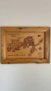 lot 252 image: Rustic Framed Wood-Burned Map of The Whitefish Chain of Lakes, Minnesota