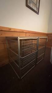 lot 21 image: Pair of Metal Frame Storage Units with Wooden Top