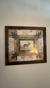 lot 22 image: Framed Artwork with Elk Design in Rustic Style