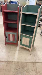 lot 29 image: Pair of Rustic Painted Wooden Bookshelves
