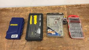 lot 39 image: 4-Piece Tool Set with Stanley Riveter, Stubby Socket Set, Drill Bits, and Power Tool Accessories