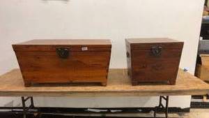 lot 47 image: Set of 2 Rustic Wooden Storage Chests with Metal Hardware